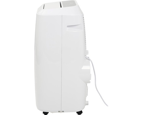 Draagbare airconditioner in wit, zijaanzicht.