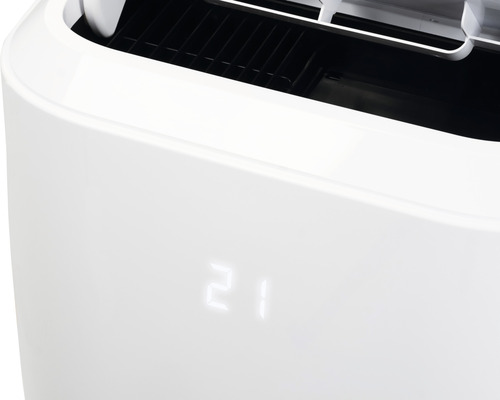 Detailopname van een wit klimaatregelingsapparaat met digitale temperatuurweergave.