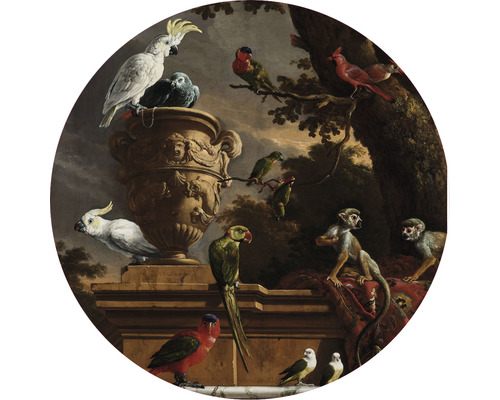 SPECIAL DECORATION Fotobehang vlies Melchior d'Hondecoeter The Menagerie ø 190 cm Schilderij met papegaaien en apen in een tuinsetting
