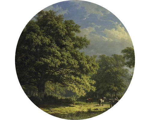 SPECIAL DECORATION Fotobehang vlies George Andries Roth Bentheimse bos ø 190 cm Schilderij van een groen boslandschap met bomen en paarden.