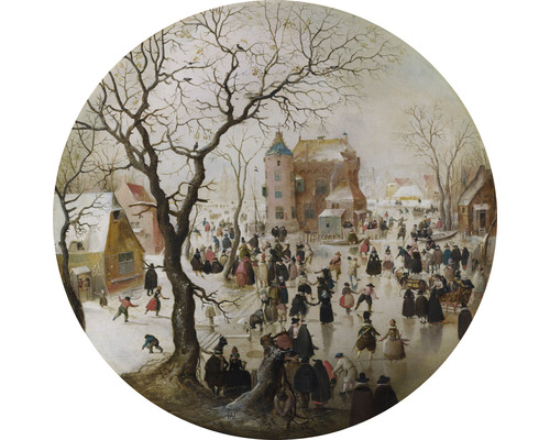 SPECIAL DECORATION Fotobehang vlies Hendrick Avercamp Winterlandschap ø 190 cm Schilderij van een winterlandschap met schaatsers