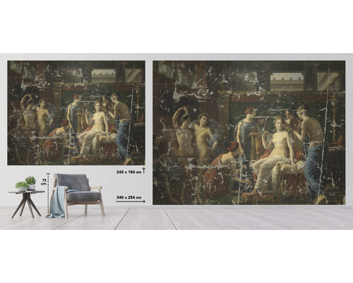 Wandafbeelding met een historisch schilderij van vrouwelijke figuren