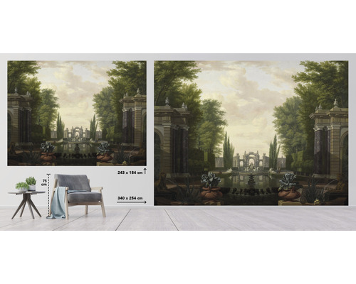 Behang met tuinmotief en de afmetingen 340 bij 254 centimeter