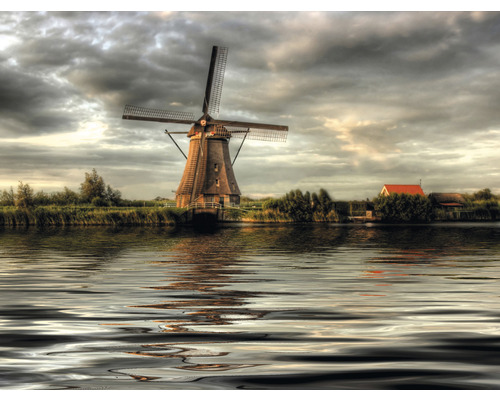 SPECIAL DECORATION Fotobehang vlies Klederdracht III 243x184 cm Windmolen aan het water onder een bewolkte hemel