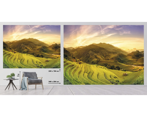 Fotobehang met landschapsmotief en rijstterrassen