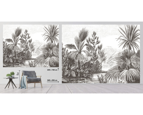 Behang met botanisch patroon in vintage stijl, afmetingen 340 bij 254 centimeter