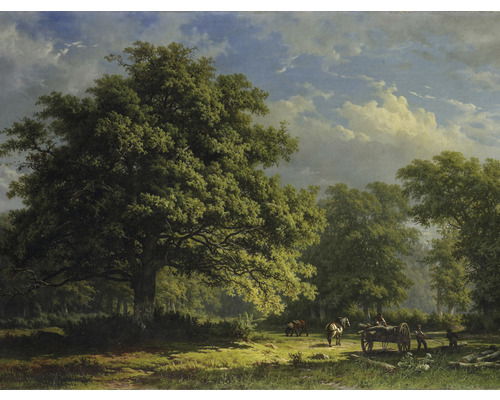 SPECIAL DECORATION Fotobehang vlies George Andries Roth Bentheimse bos 340x254 cm Schilderij van een boslandschap met bomen en een kar