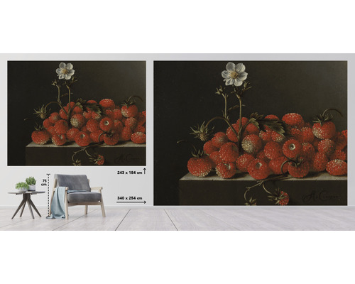 Fotobehang met aardbeien stilleven, afmetingen 340 x 254 centimeter
