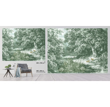Fotobehang boslandschap met beek en wilde dieren