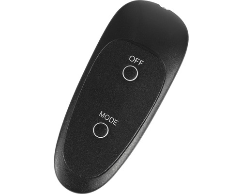 Zwarte afstandsbediening met de opschriften ''Off'' en ''Mode''.