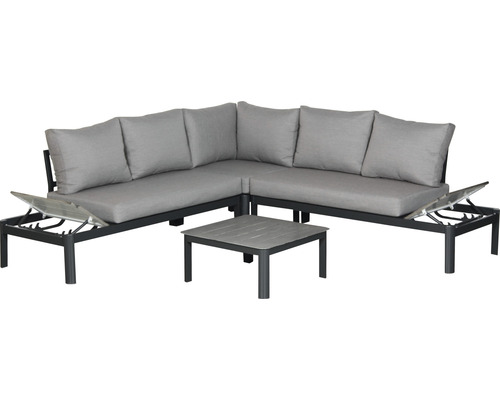 SENS-LINE Loungeset Leroy 4-delig aluminium antraciet incl. kussens 250x250 cm Grijze loungeset met tafel voor buiten