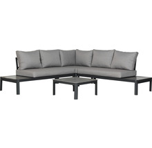 Grijze hoekloungegroep met tafel voor de tuin