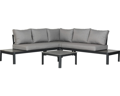 Grijze hoekloungegroep met tafel voor de tuin