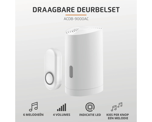 Draagbare deurbel ACDP-9000AC met zes melodieën en vier volumes