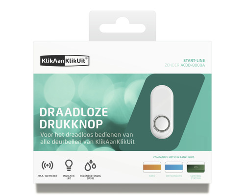 Draadloze deurbelknop van KlikAan KlikUit, bereik tot 150 meter