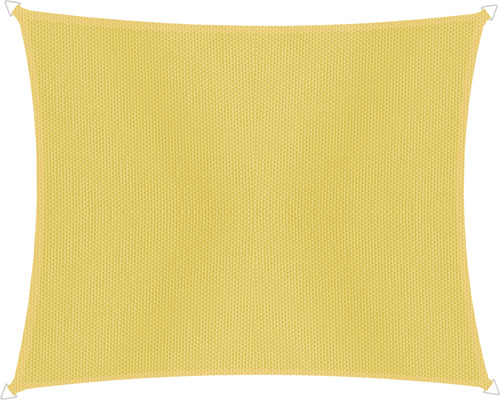 Geel zonnescherm met rechthoekige vorm en bevestigingsogen