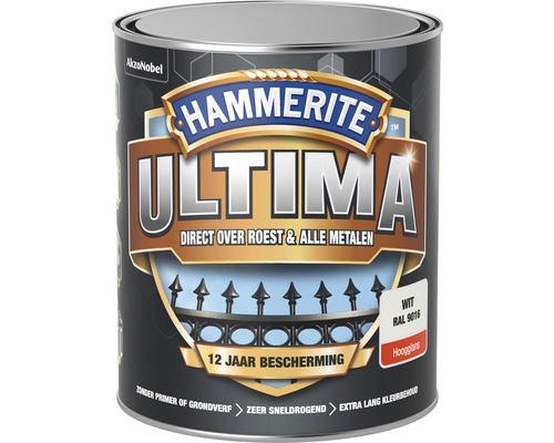 HAMMERITE Ultima hoogglans metaallak wit RAL 9016 750 ml