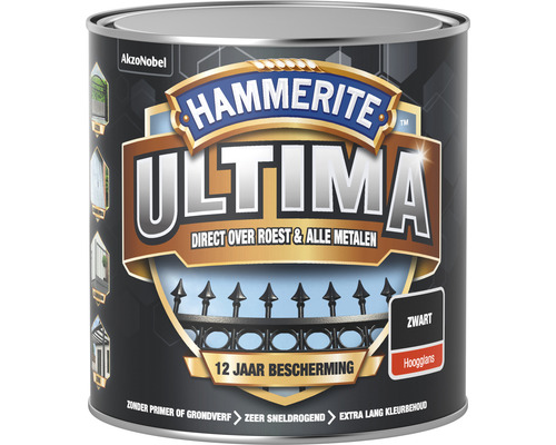 HAMMERITE Ultima hoogglans metaallak zwart 250 ml Hammerite Ultima metaalverf, geschikt voor roest en alle metalen, hoogglans, 12 jaar bescherming