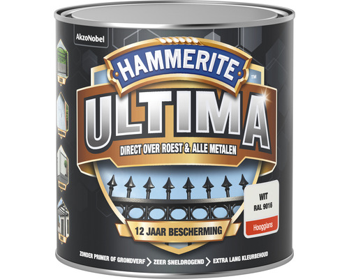 HAMMERITE Ultima hoogglans metaallak wit RAL 9016 250 ml Hammerite Ultima lakblik voor directe applicatie op roest en alle metalen