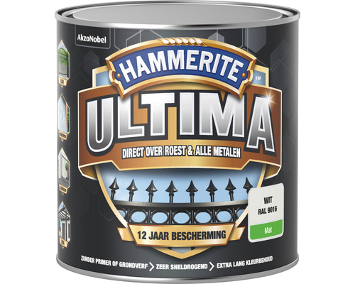 HAMMERITE Ultima mat metaallak wit RAL 9016 250 ml Hammerite Ultima lakverf voor metalen