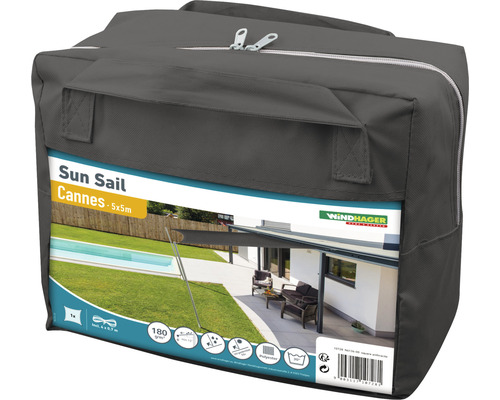 Verpakking van het Windhager zonnescherm Cannes 5x5 meter