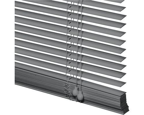 Grijze jaloezie met trekkoorden voor raamdecoratie