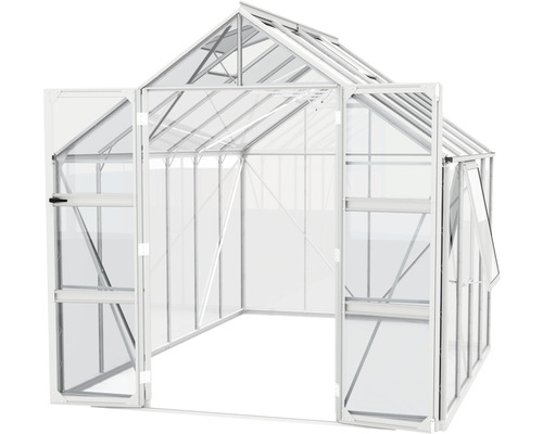 Tuinkas met openstaande deuren en raam voor de tuin