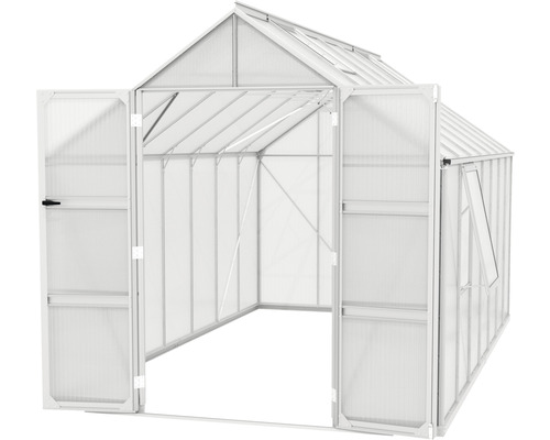 Tuinkas met open deuren en ramen.