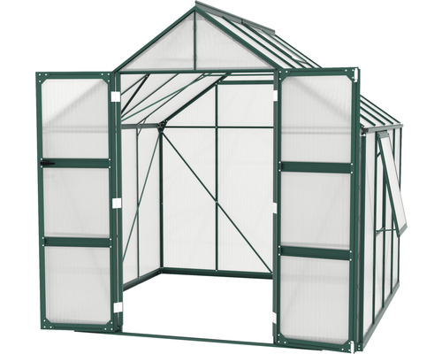 Kas met open deuren en raam