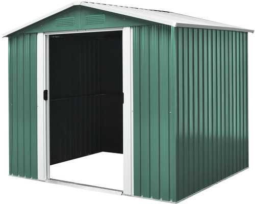 Metalen tuinhuis met open schuifdeur