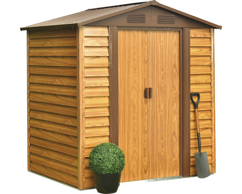 Tuinkast met dubbele deur en schop