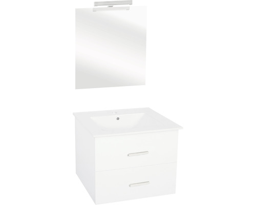 DIFFERNZ Badkamermeubelset Luka met spiegel en wastafel 60 cm wit Wastafel met twee lades, wastafelonderkast en spiegel met verlichting voor de badkamer.