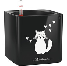 Zwarte plantenbak met kattenmotief en waterniveau-indicator