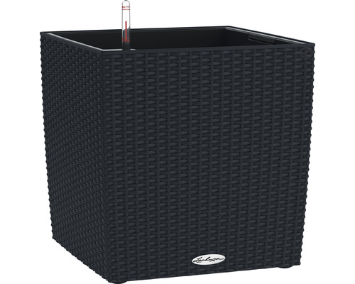 LECHUZA All-in-One Set Plantenbak Cube Kunststof Zwart 41 cm x 41 cm x 41 cm Vierkante plantenbak met irrigatiesysteem en Lechuza logo