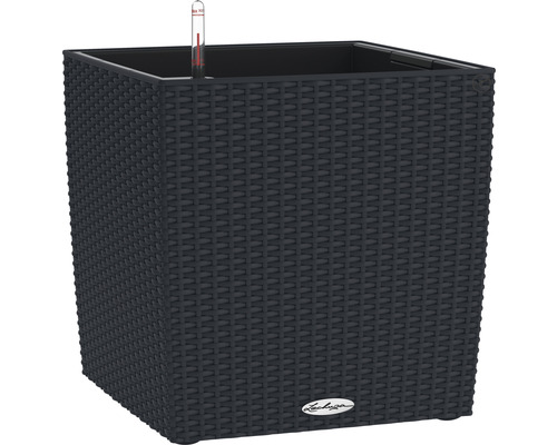 LECHUZA All-in-One Set Plantenbak Cube Kunststof Zwart 50 cm x 50 cm x 50.5 cm Vierkante plantenbak met irrigatiesysteem en Lechuza logo.