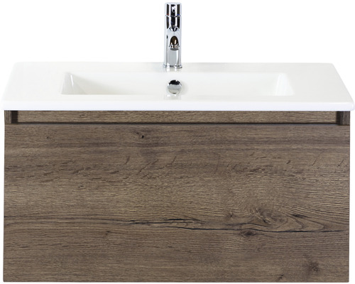 SANOX Badkamermeubelset Frozen met wastafel met één kraangat 81 cm tabacco Wastafelonderkast met wastafel en kraan