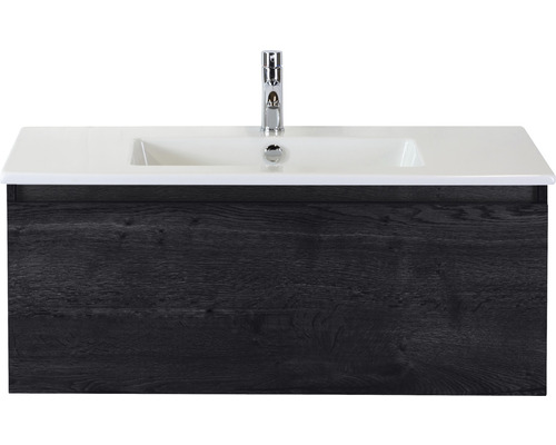 SANOX Badkamermeubelset Frozen met wastafel met één kraangat 101 cm black oak Wastafelonderkast met wastafel en kraan