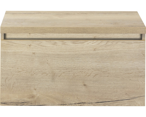 SANOX Badkamermeubelset Frozen met wastafelblad 43,6x80x45 cm natuur eiken Detailopname van een wastafelonderkast met houten structuur