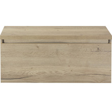 Detailaanzicht van een wastafelonderkast met houtlook