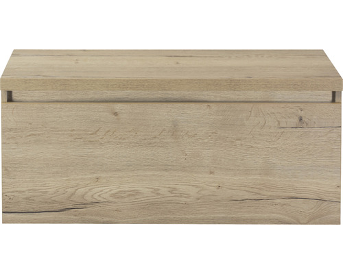 SANOX Badkamermeubelset Frozen met wastafelblad 43,6x100x45 cm natuur eiken Detailaanzicht van een wastafelonderkast met houtlook