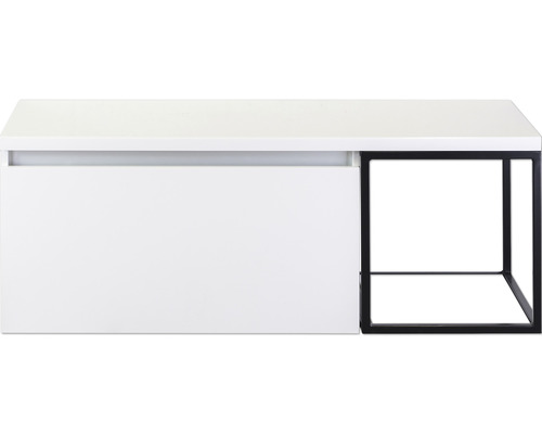 SANOX Badkamermeubelset Frozen met wastafelblad 43,6x120x45 cm wit hoogglans Wit onderkast met zwart metalen frame
