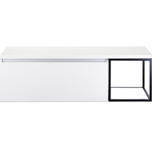 Witte wastafelonderkast met zwart metalen frame