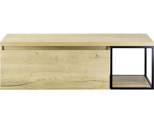 SANOX Badkamermeubelset Frozen met wastafelblad 43,6x140x45 cm natuur eiken Houten wastafelonderkast met zwart metalen frame