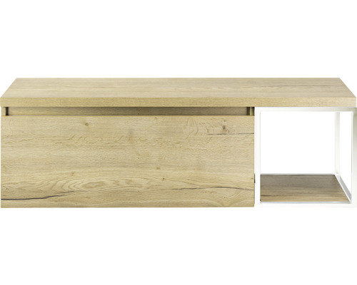 SANOX Badkamermeubelset Frozen met wastafelblad 43,6x140x45 cm natuur eiken Houten wastafelonderkast met één lade en een open plank