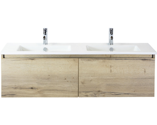 SANOX Badkamermeubelset Frozen met wastafel met twee kraangaten 141 cm natuur eiken SANOX Badkamermeubelset Frozen met wastafel met twee kraangaten 141 cm natuur eiken