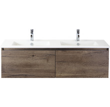 Wastafelonderkast met twee wastafels en twee lades in houtlook