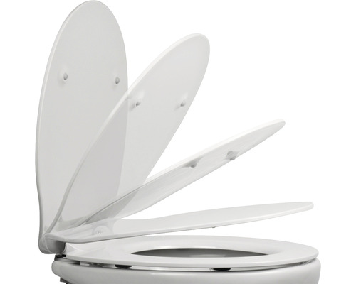 Toiletbril met verschillende openingshoeken.