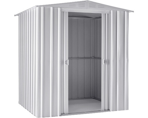 Metalen tuinhuis met open deur