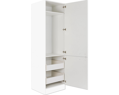 Witte hoge kast met planken en lades