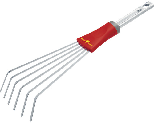 Metalen hark met zes tanden en kunststof handvat